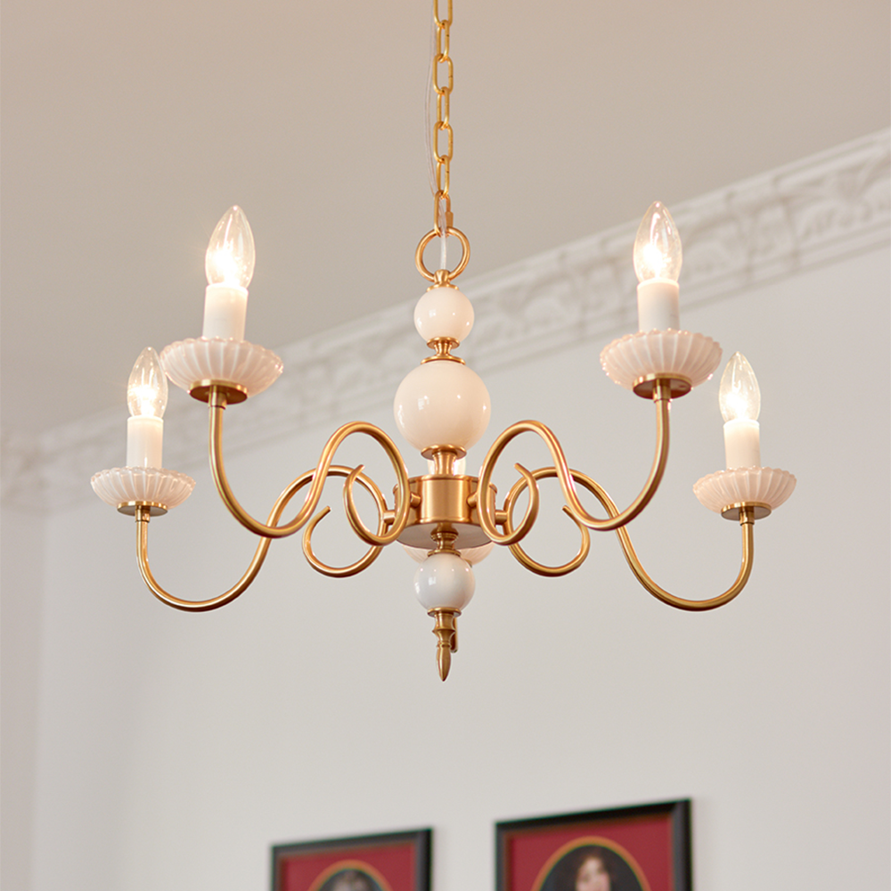 Vintage Metal Chandelier Lamp Cream Glass Chandelier - Cueteks