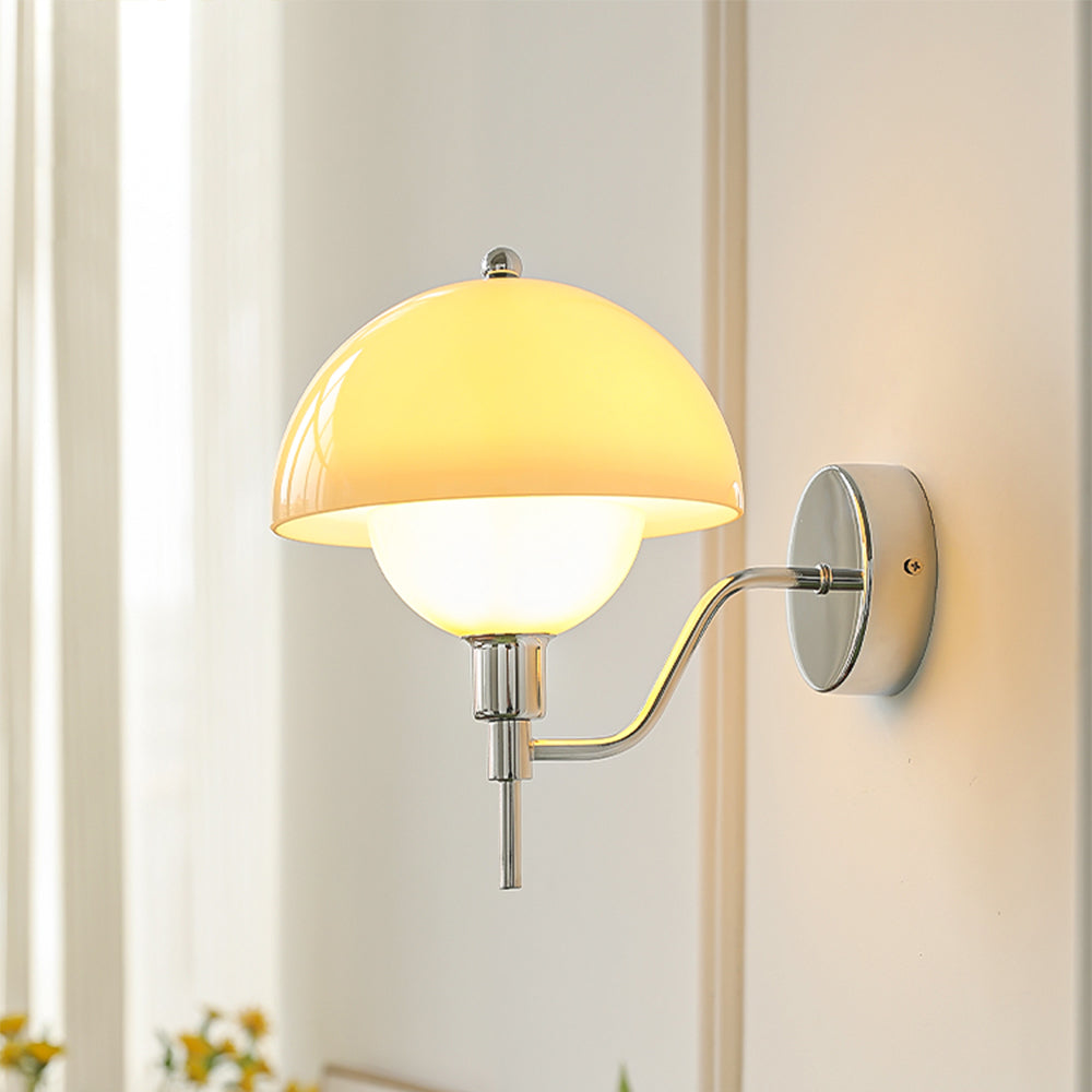 Glowing Beige dome and lower globe on a Chrome arm