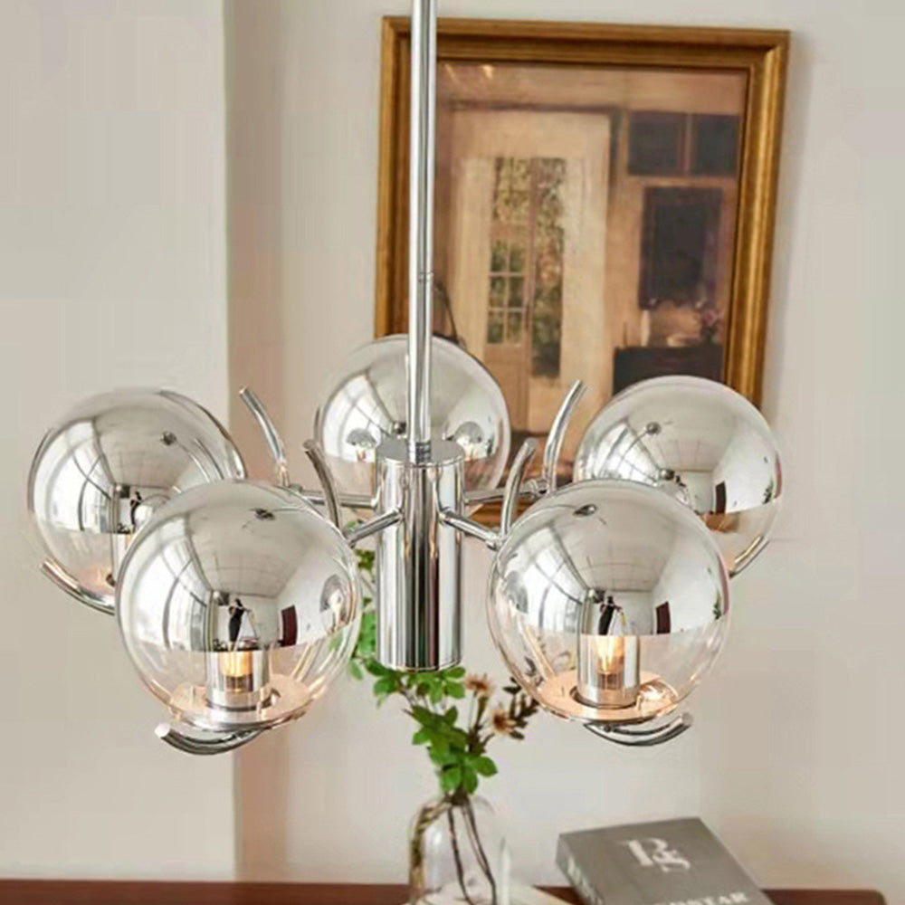 Modern Silver Glass Space Ball Chandelier - Cueteks