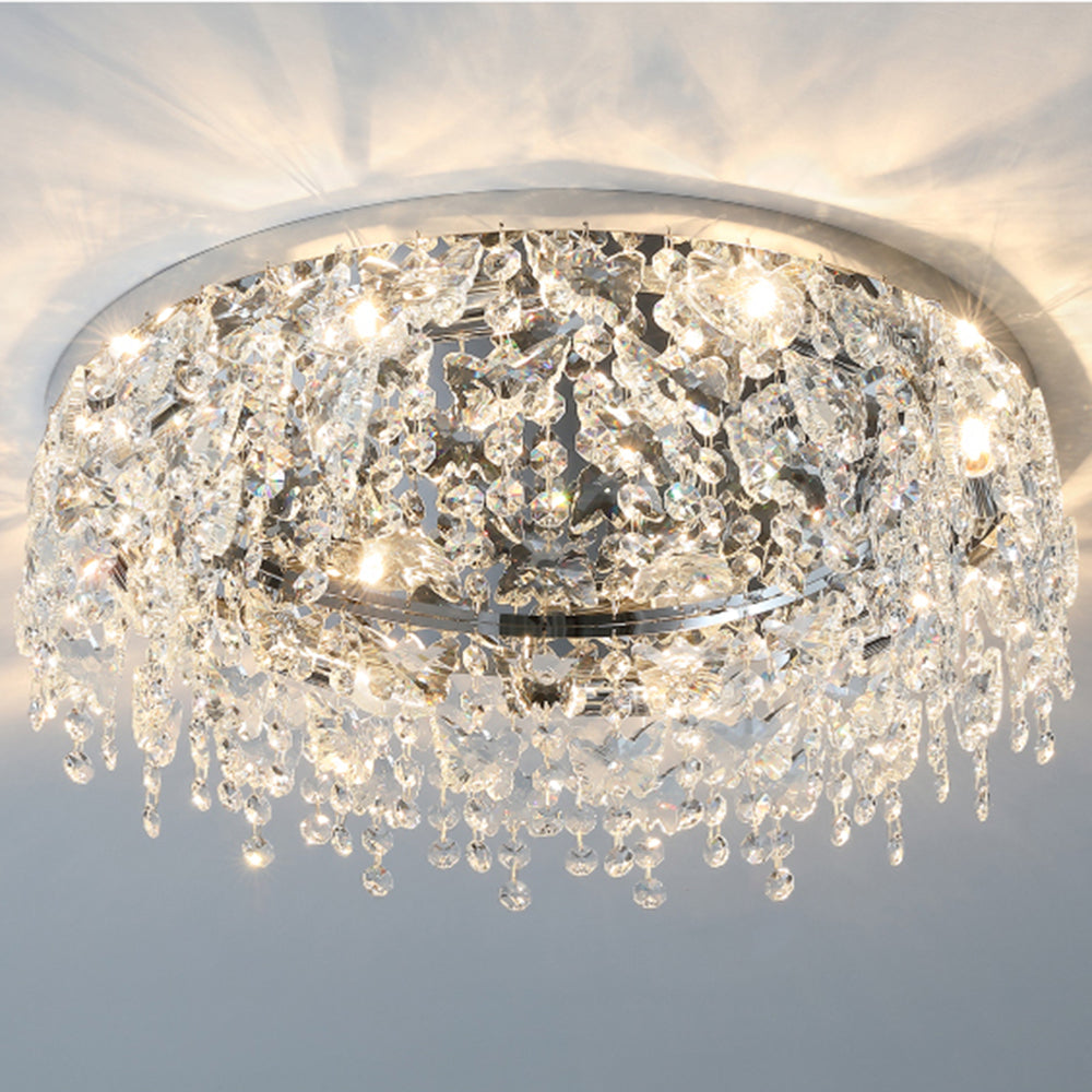 Luxury Crystal Chrome Flush Ceiling Light - Cueteks