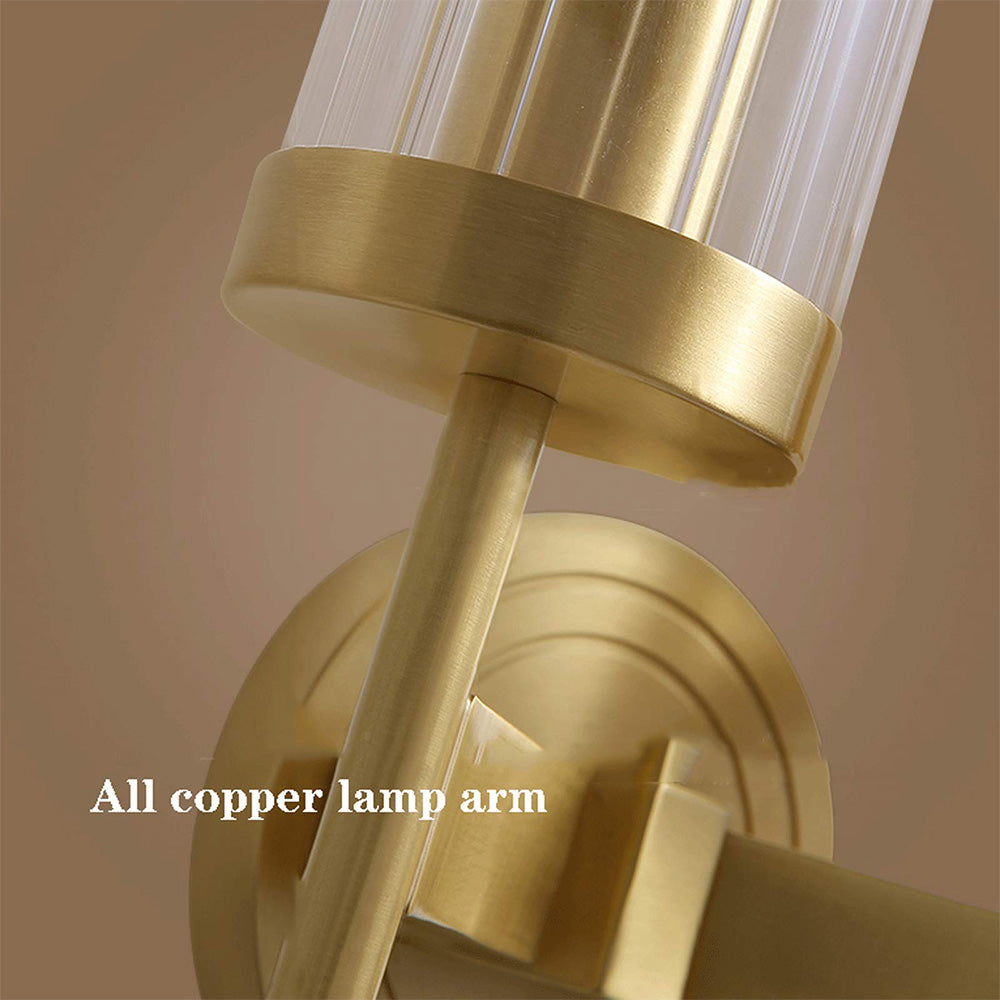 Modern Brass Sconce Ribbed Long Glass Wall Lights For Living Room - Cueteks