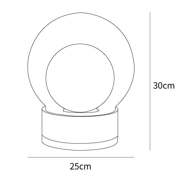 Round Rigel table lamp dimension drawing labelled 25 cm overall width and 30 cm total height