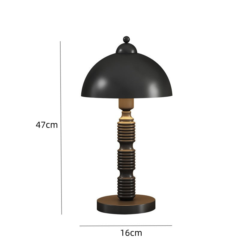 Black dome table lamp size image labelled 47 cm high and 16 cm wide