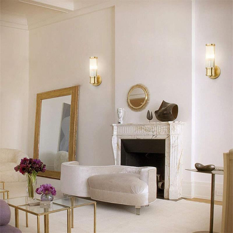 Modern Brass Gold Crystal Wall Sconce - Cueteks