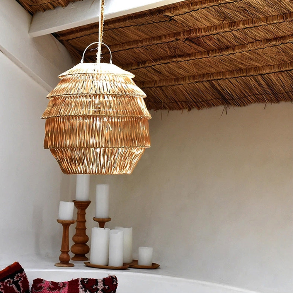 Retro Rattan Basket Pendant Light For Living Room - Cueteks