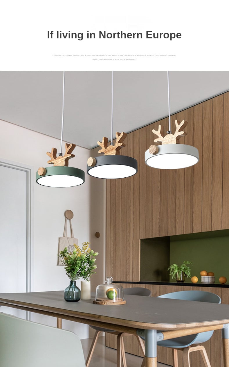 Morandi Holz LED Kronleuchter Hirschgeweih Pendelleuchte - Cueteks