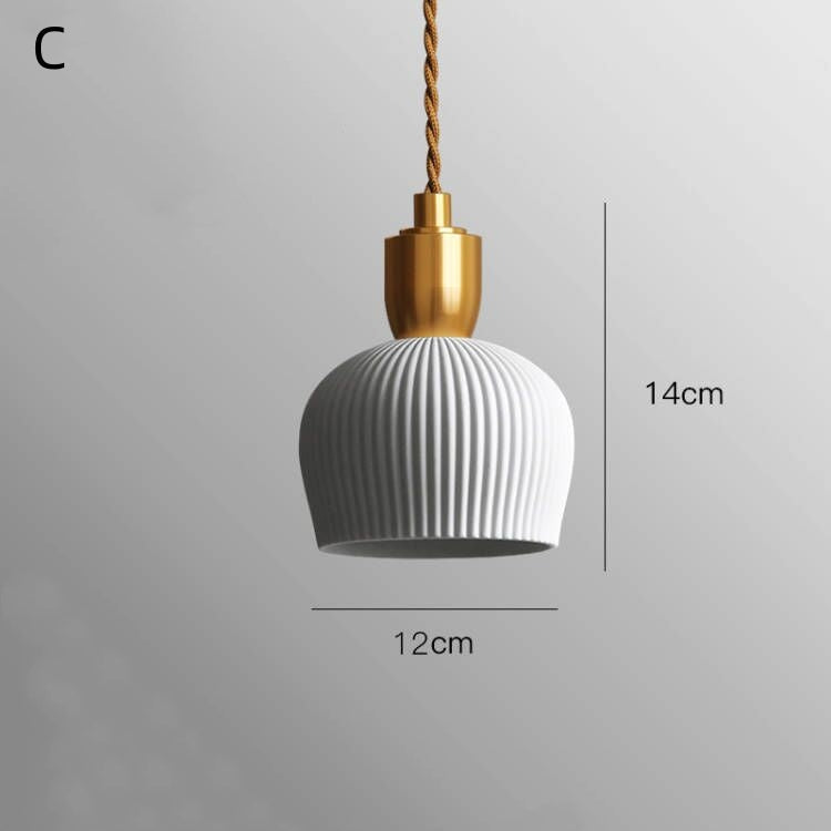 Retro Pleated Ceramic Brass Cocoon Pendant Lamp - Cueteks