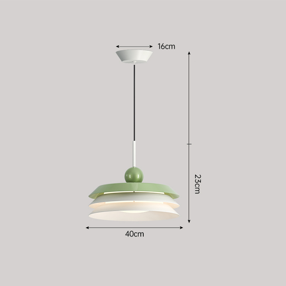Morandi three-tier drawing with 40 cm shade, 16 cm canopy and a 23 cm vertical label beside a broken arrow