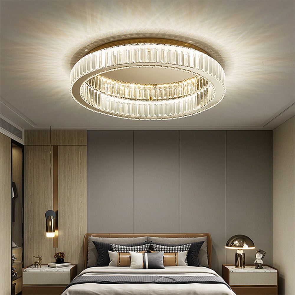 Modern Circle Gold Crystal Ceiling Light - Cueteks