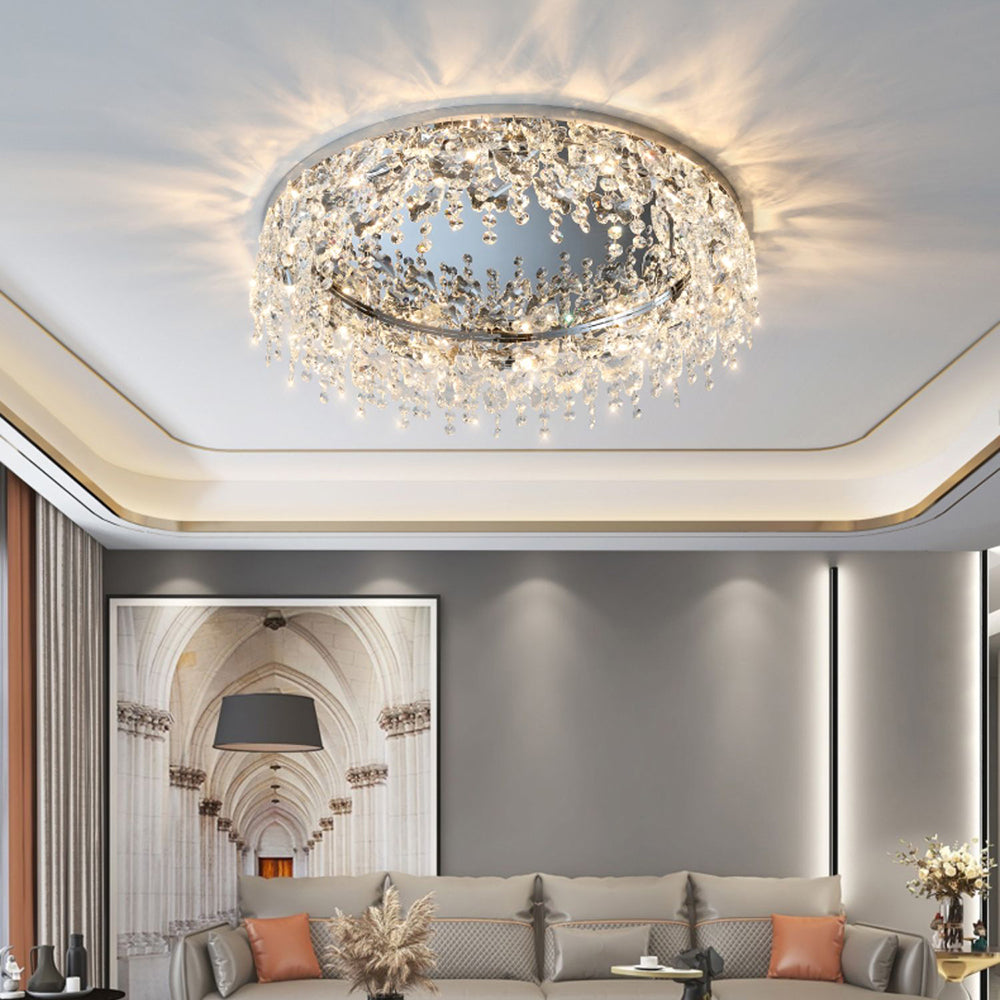 Luxury Crystal Chrome Flush Ceiling Light - Cueteks