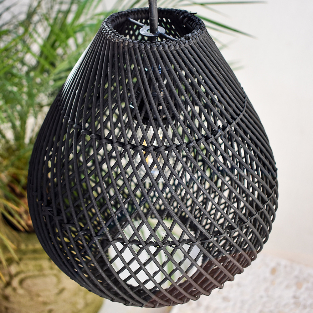 Boho Rattan Handwoven Black Pendant Light - Cueteks