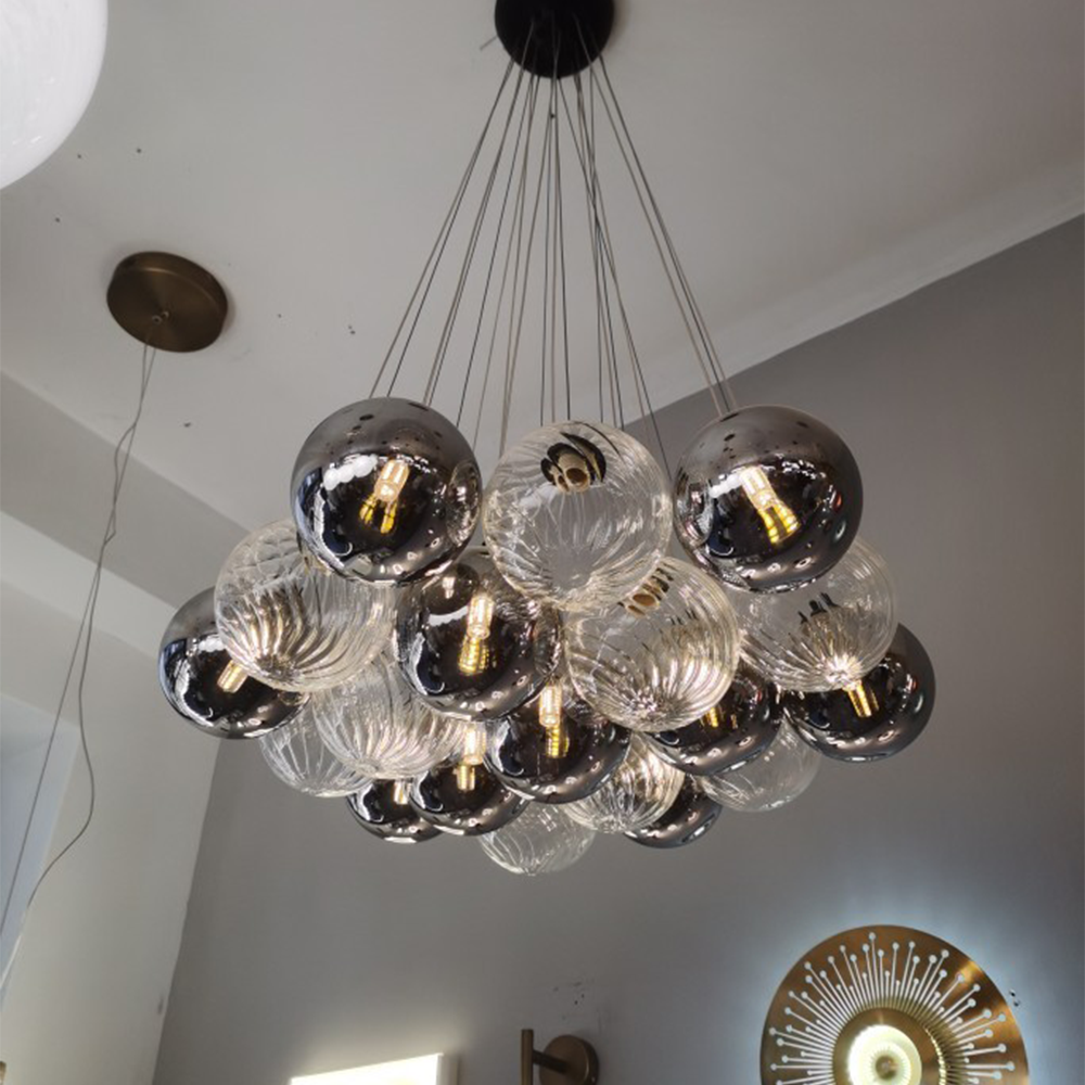 Grey Bubble Glass Ball LED Chandelier - Cueteks