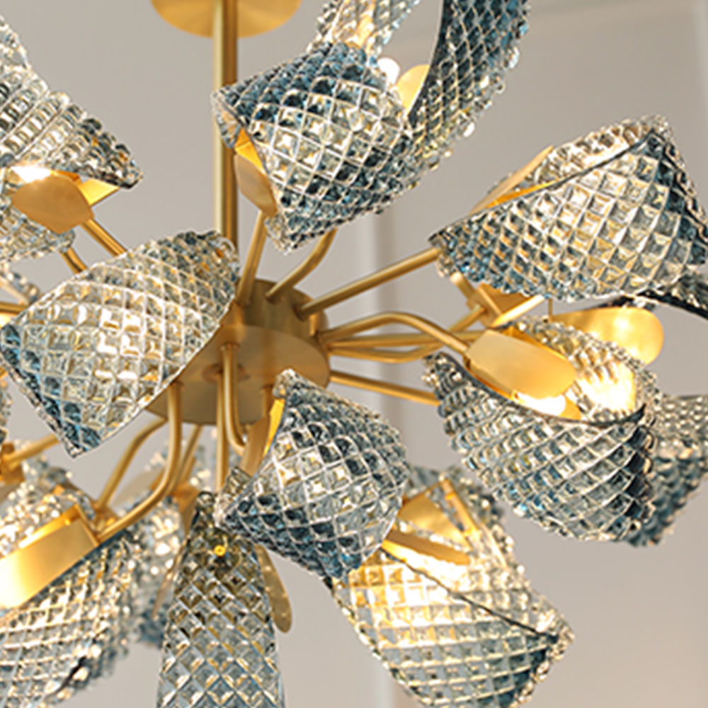 Luxury Style Gorgeous Blue Chandelier Modern Copper Glass Chandelier - Cueteks