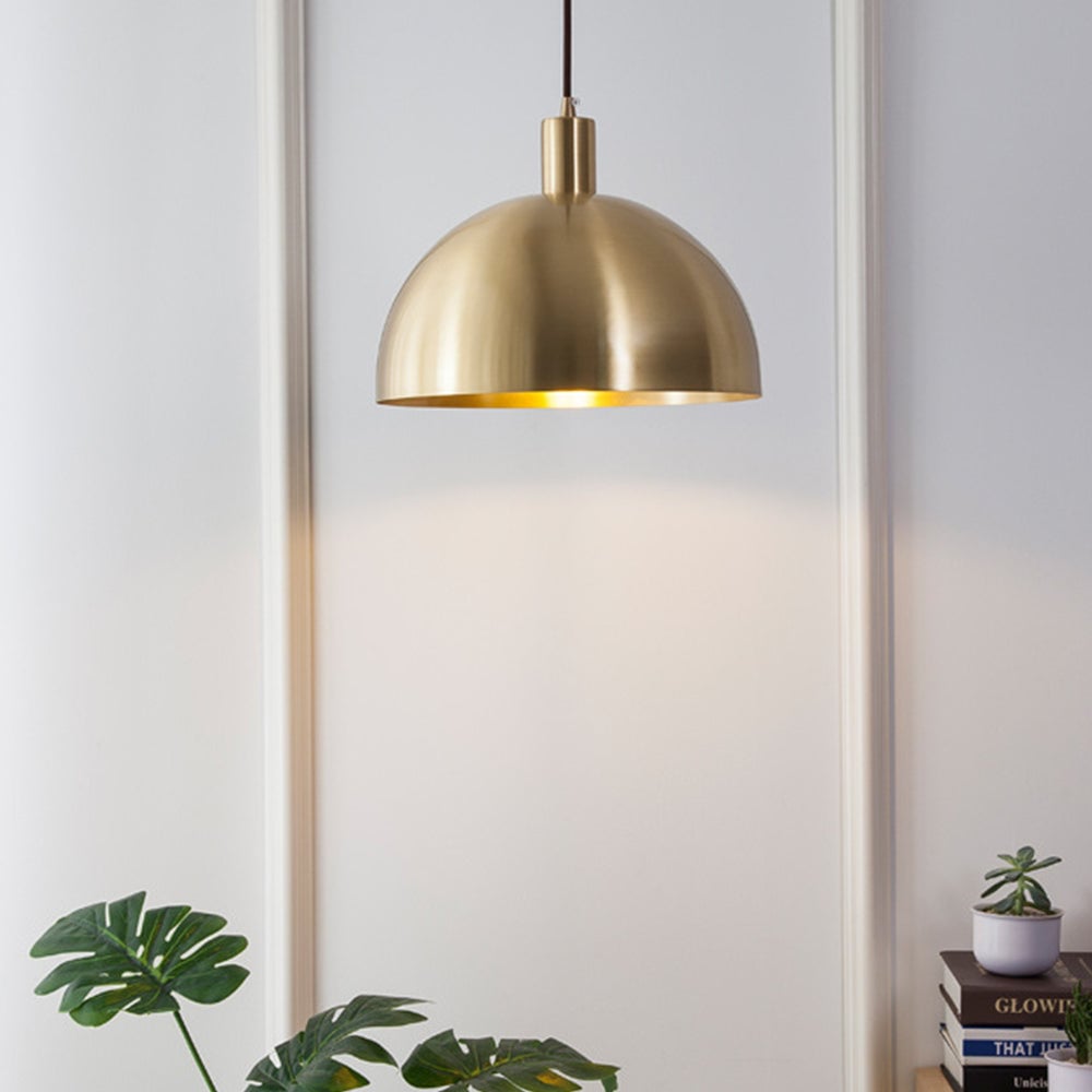 Mid-Century Modern Brass Dome Hanging Pendant Light - Cueteks
