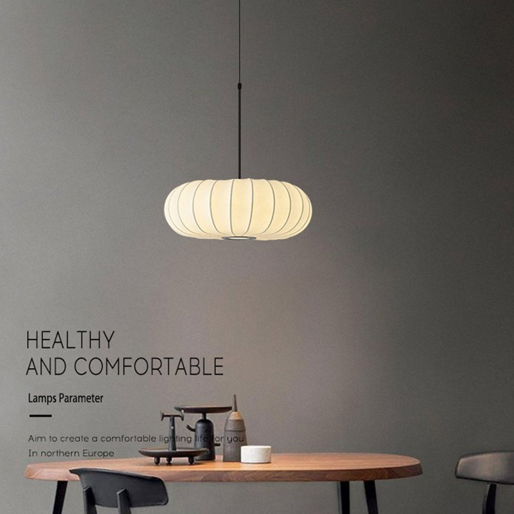Wabi-Sabi White Fabric Drum Pendant Light - Cueteks