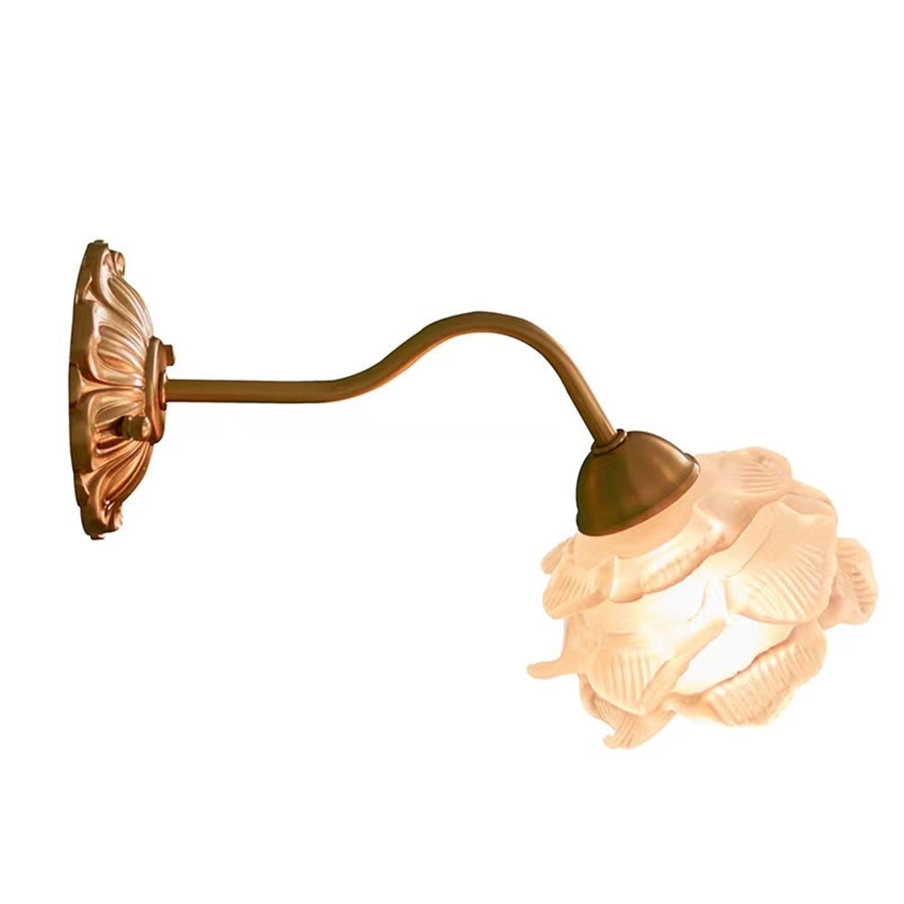 Retro Flower Petal Glass Wall Lamp Copper Wall Light - Cueteks