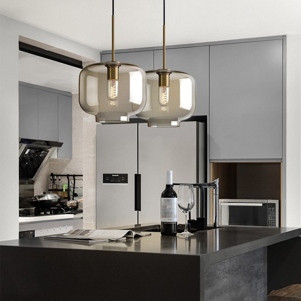 Industrial Amber Glass Pendant Light - Cueteks
