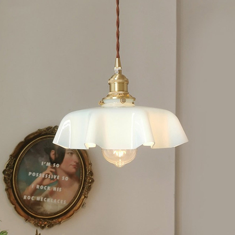 Modern Romantic Small Glass Ribbon Edge Pendant Light For Living Room - Cueteks