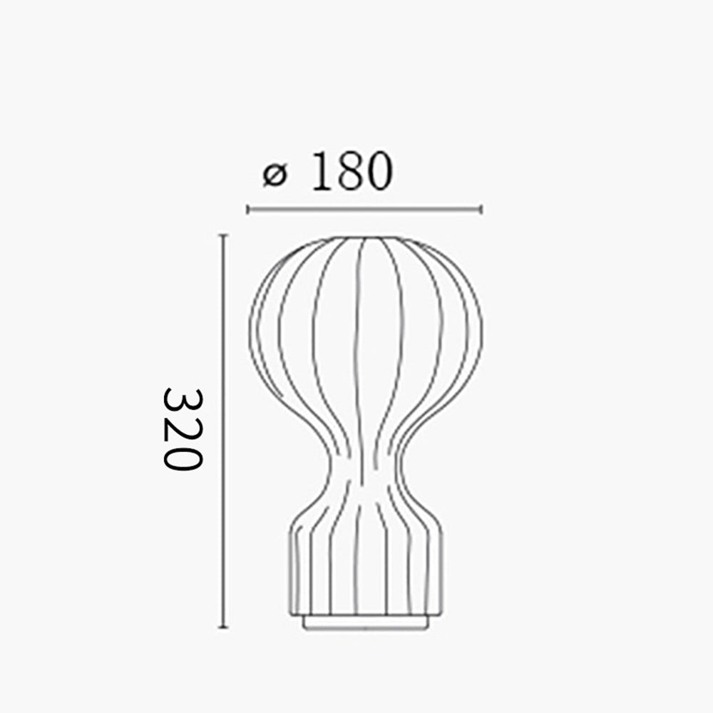 Gatto lamp line drawing labelled diameter 180 and overall height 320, with no unit printed