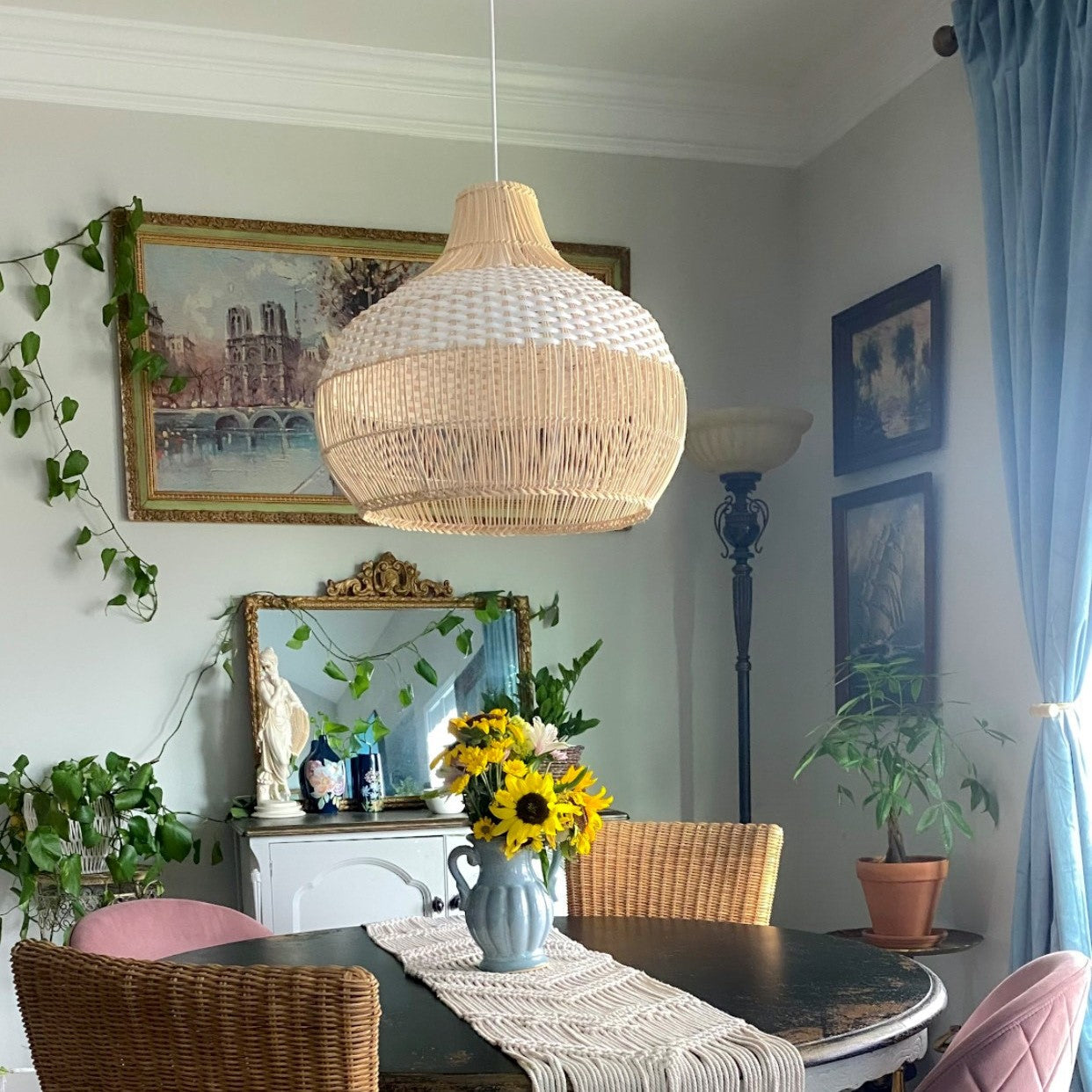 Rattan Kitchen Island Pendant Lighting Wicker Lamp Shade - Cueteks