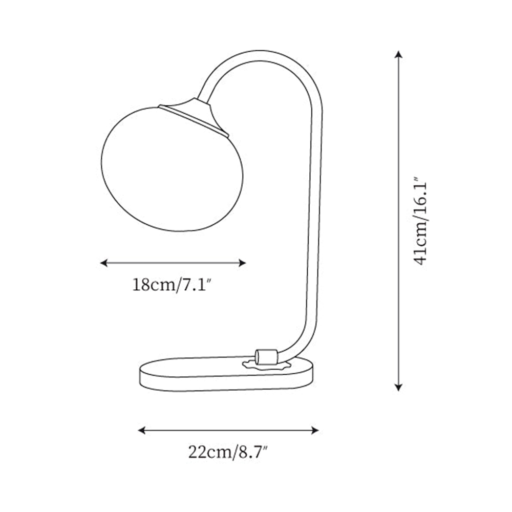 Line drawing labelled 41 cm or 16.1 inches high, with an 18 cm shade and a 22 cm base length
