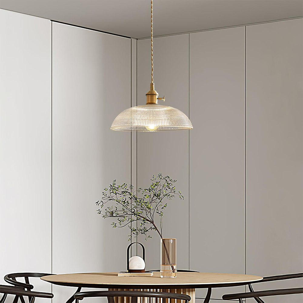 Vintage INS Glass Ribbed Pendant Light - Cueteks
