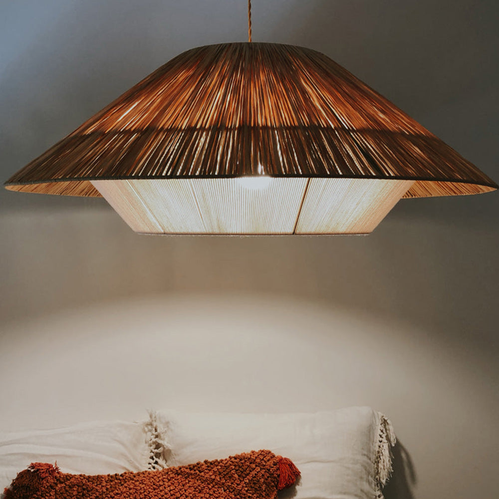 Retro Natural Fabric Hat Boho Pendant Light - Cueteks