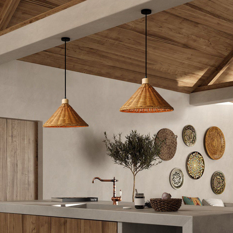 Brown Rattan Basket Pendant Lighting Fixture - Cueteks