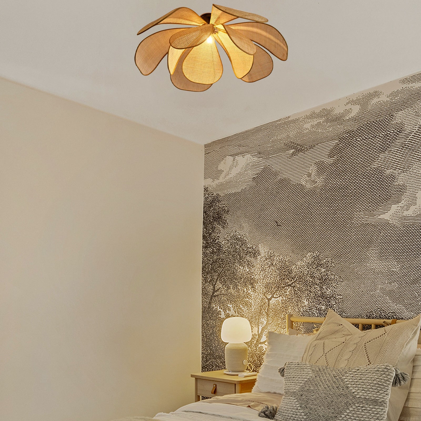 Vintage Petal Rattan Ceiling Pendant Light - Cueteks
