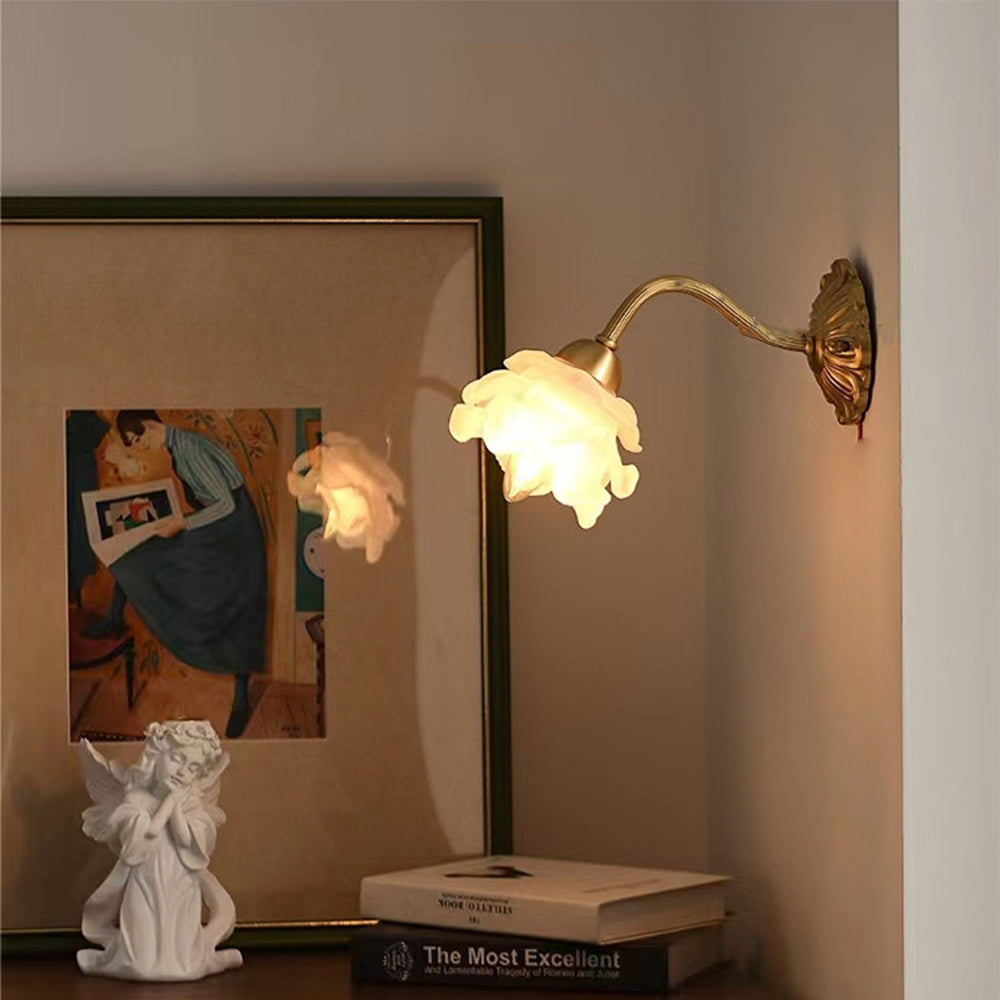 Retro Flower Petal Glass Wall Lamp Copper Wall Light - Cueteks