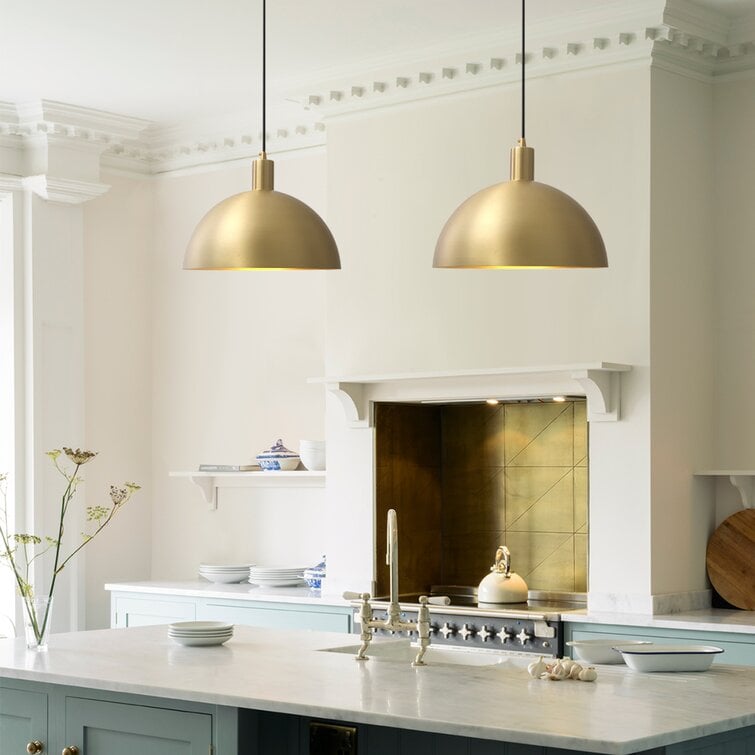 Mid-Century Modern Brass Dome Hanging Pendant Light - Cueteks