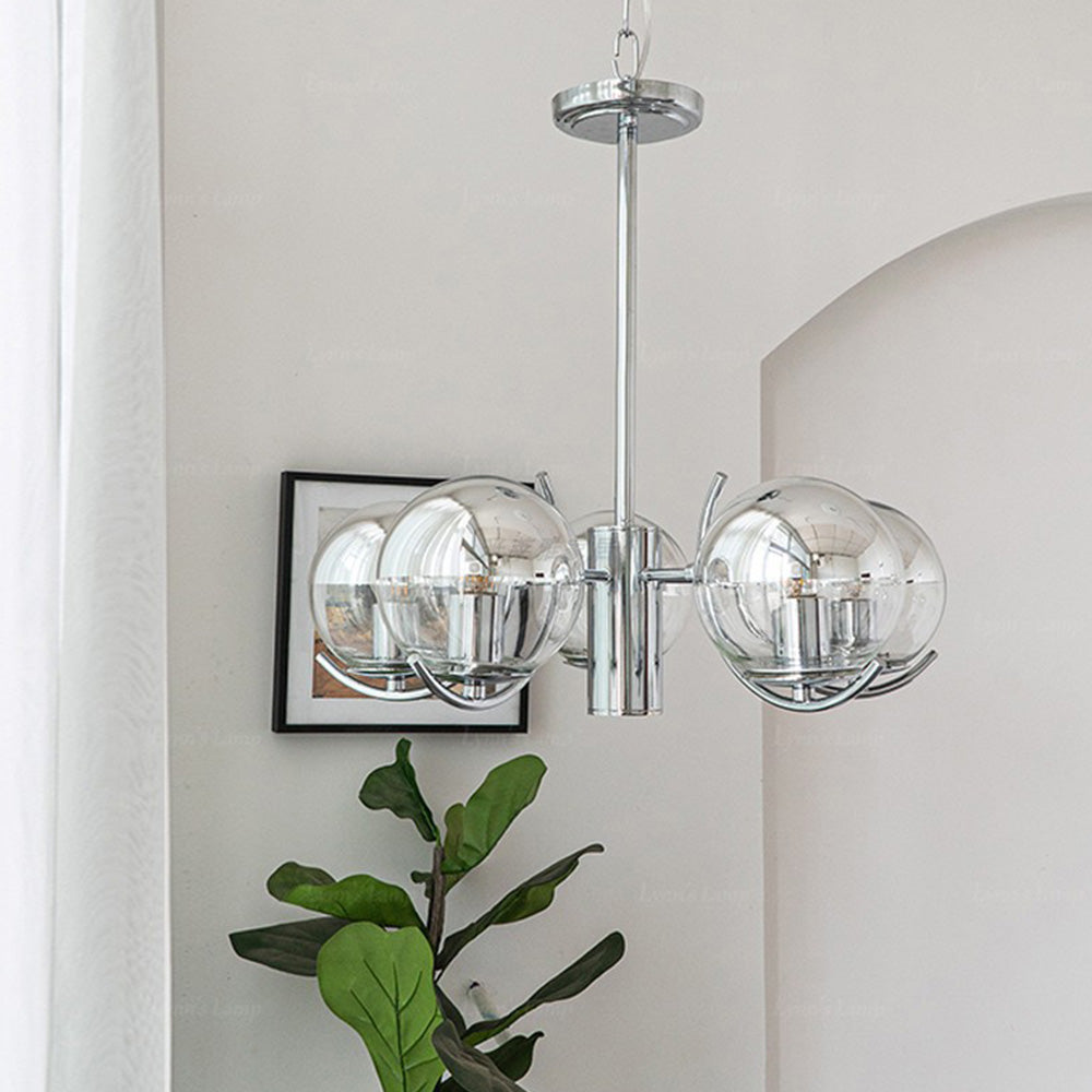 Modern Silver Glass Space Ball Chandelier - Cueteks