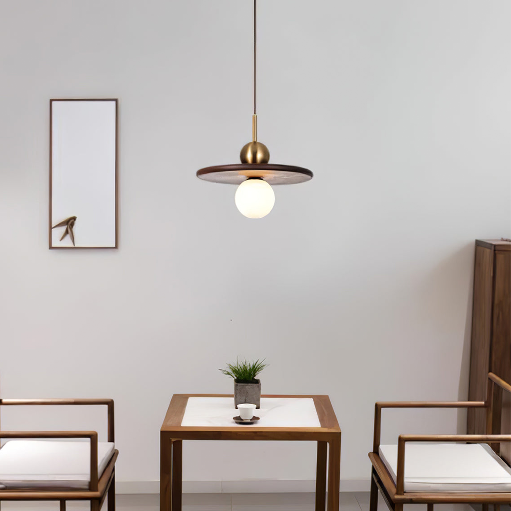 Flying Saucer Walnut Pendant Light - Cueteks