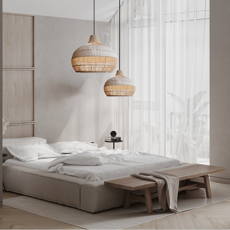 Rattan Kitchen Island Pendant Lighting Wicker Lamp Shade - Cueteks