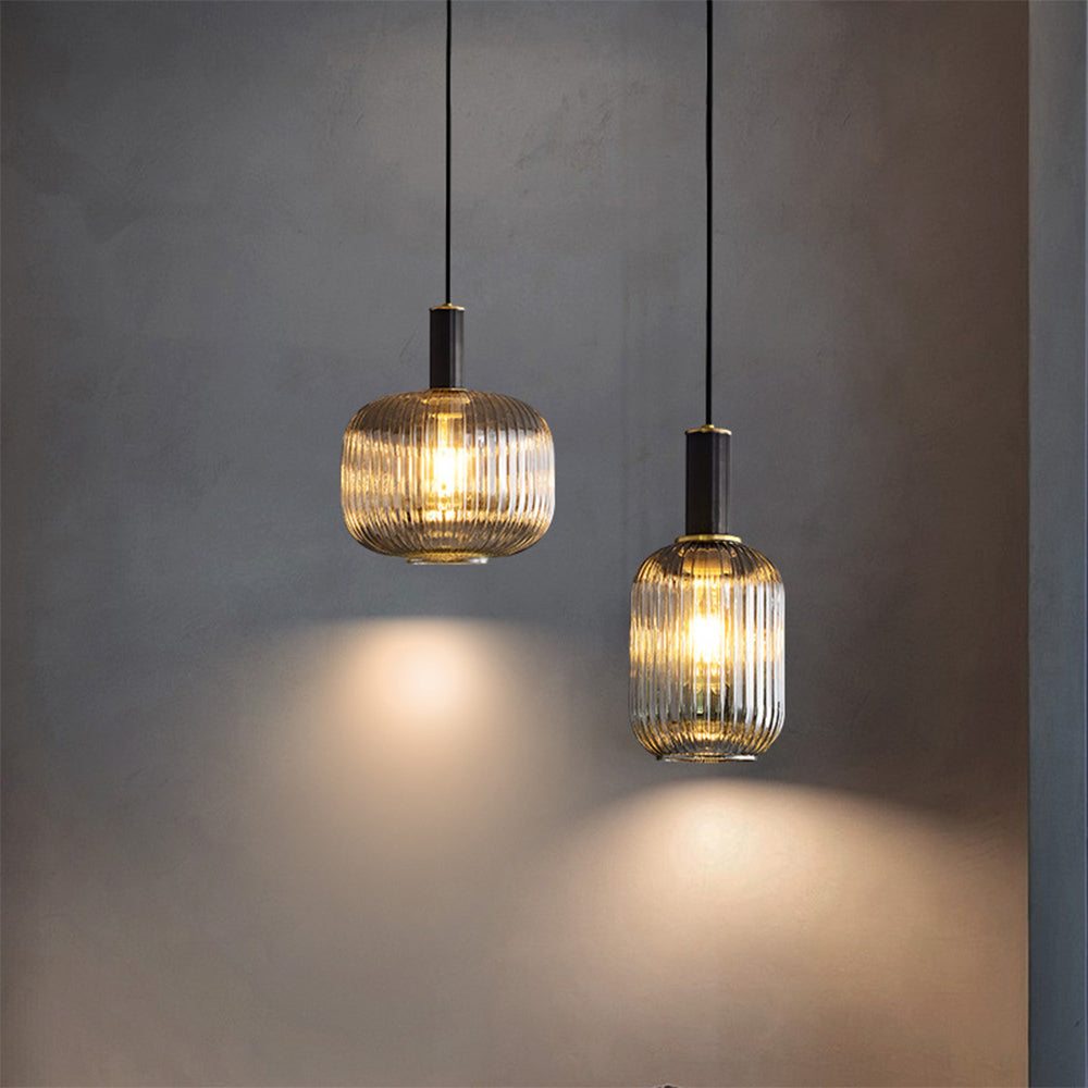 Modern Oval Ribbed Glass Pendant Light - Cueteks