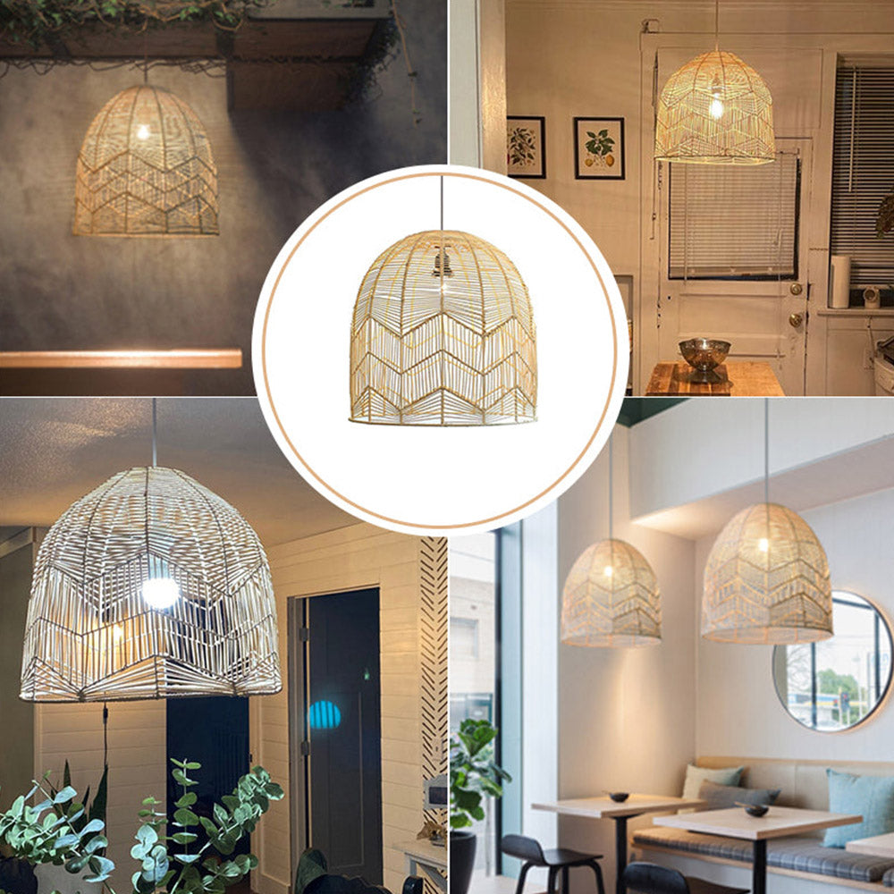 Vintage Handmade Basket Rattan Round Shades Pendant Light - Cueteks