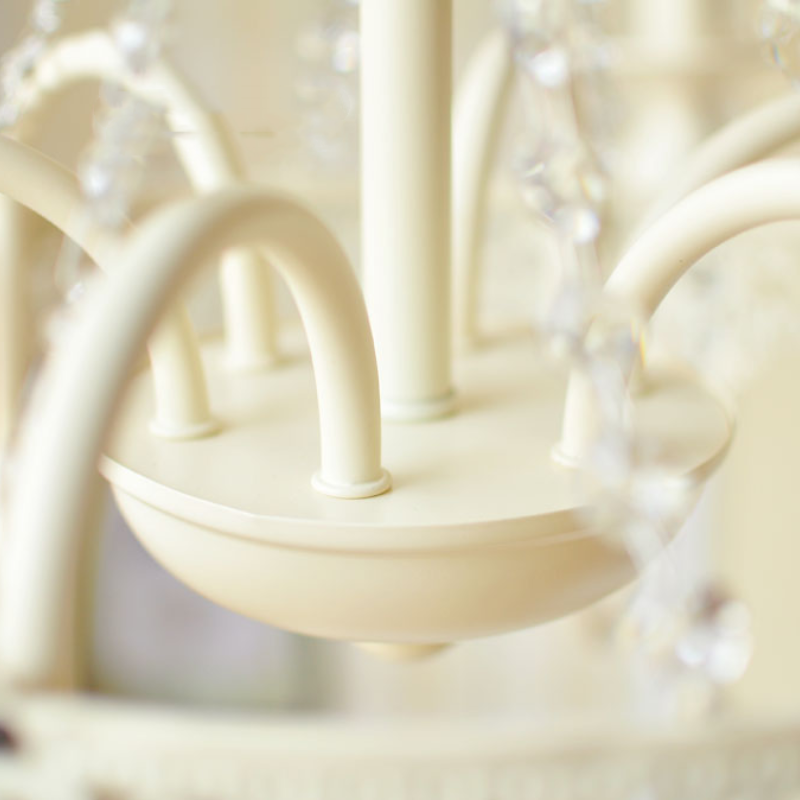 Vintage White Metal & Glass Luxury Chandelier Light - Cueteks