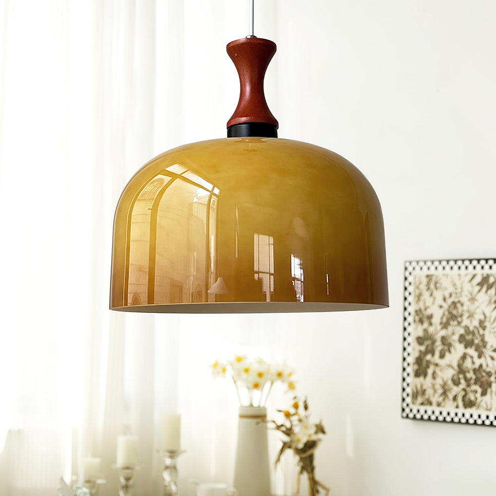 Vintage 1-Light Retro Glass Flat Ball Pendant Fixture - Cueteks