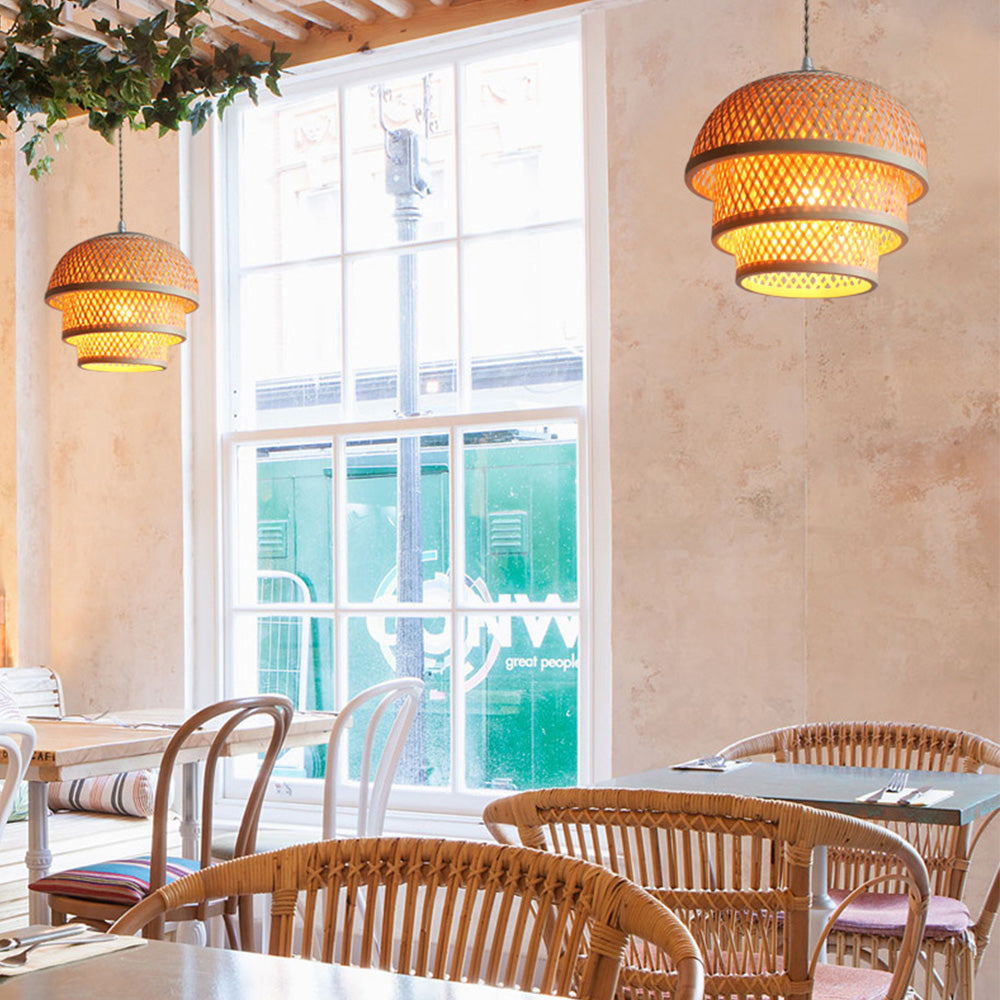 Bamboo Natural Basket Island Pendant Light - Cueteks