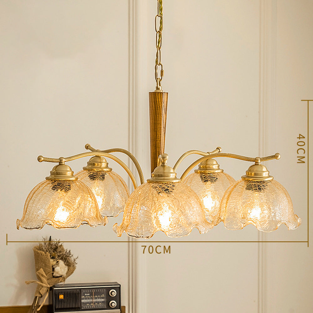 Mid Century Petals All Copper Log Glass Chandelier - Cueteks