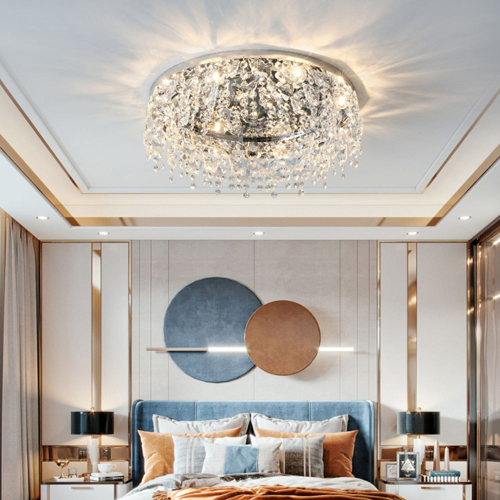 Luxury Crystal Chrome Flush Ceiling Light - Cueteks