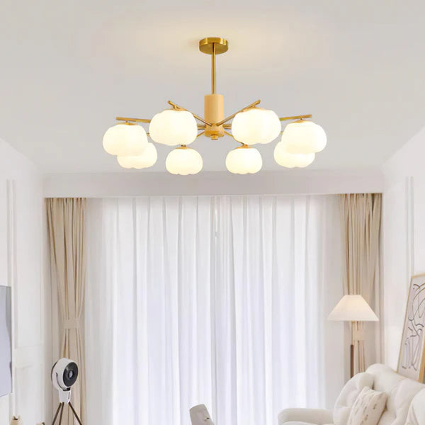 Cream Style Wooden Cotton Balls Chandelier For Living Room - Cueteks