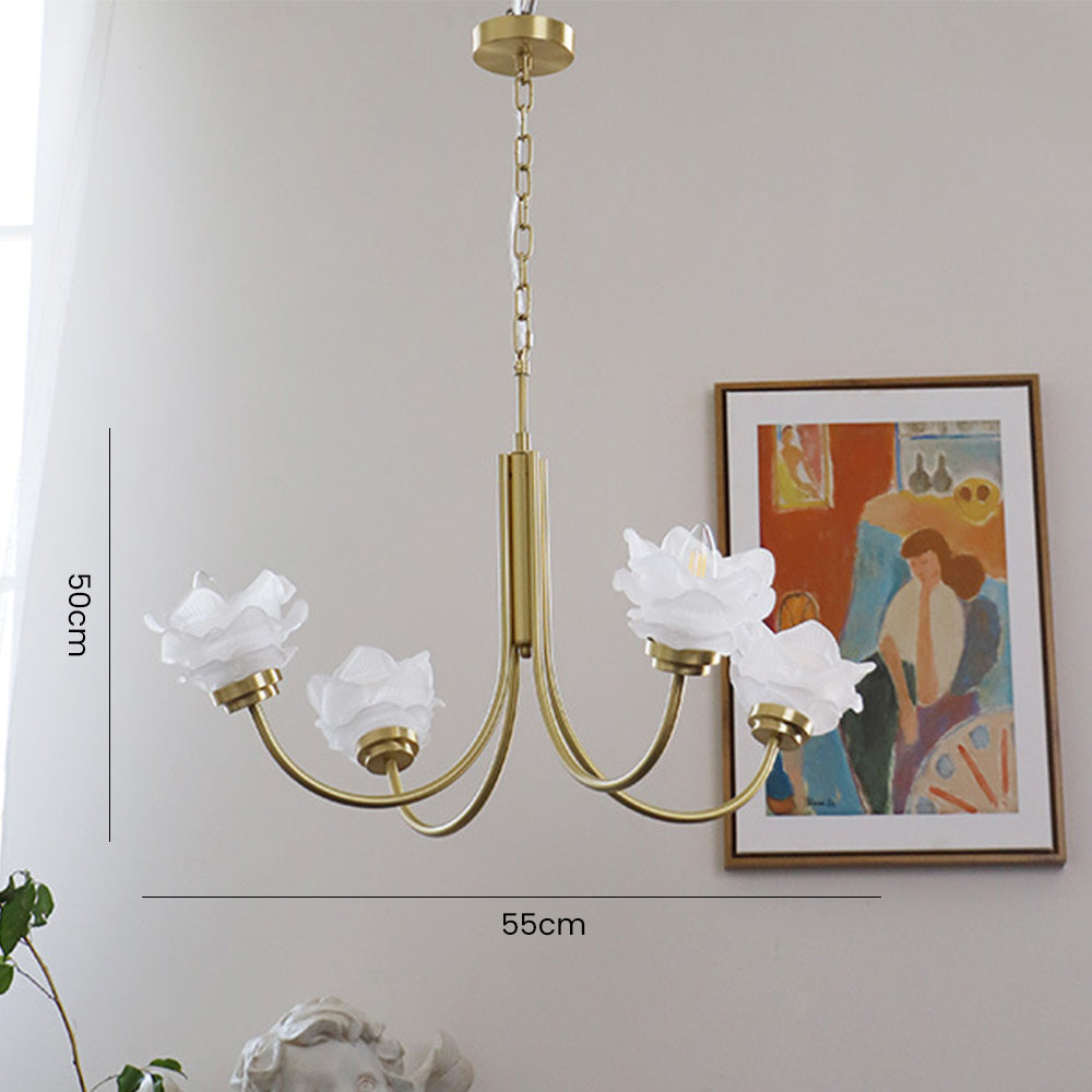 3 Heads French Simple Chandelier Vintage Rose Flower Glass Chandeliers - Cueteks
