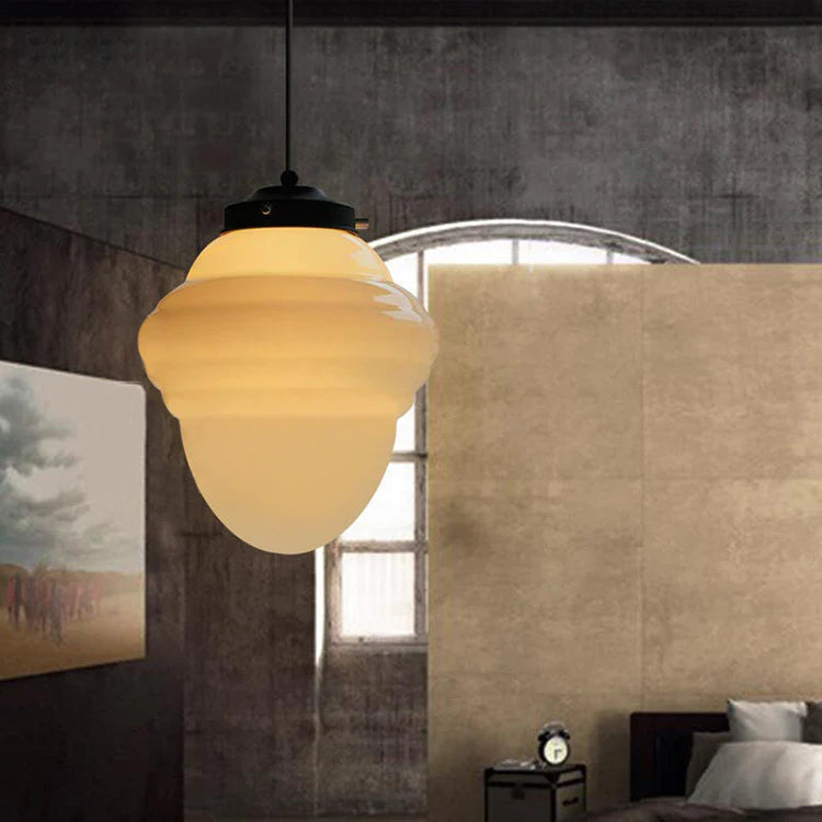 Retro Milk White Glass Geometric Jar Pendant Light - Cueteks