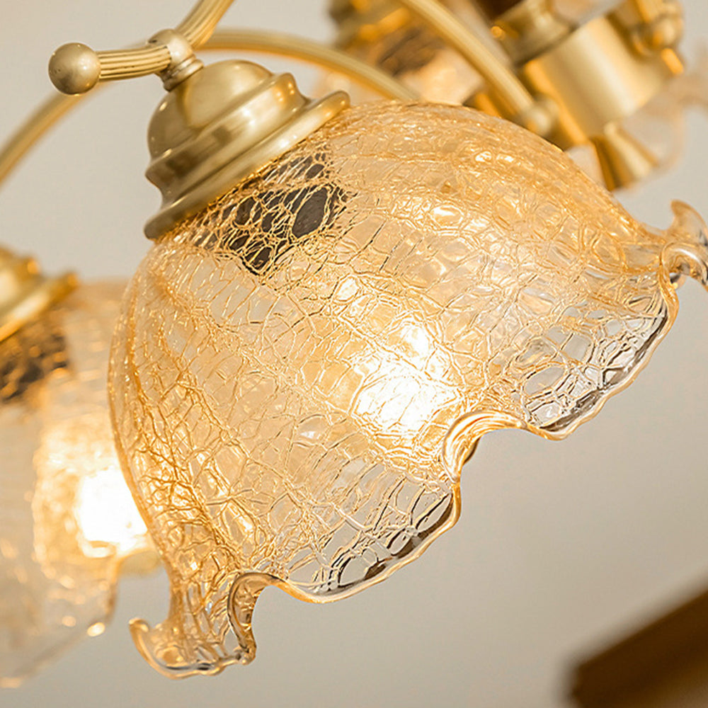 Mid Century Petals All Copper Log Glass Chandelier - Cueteks