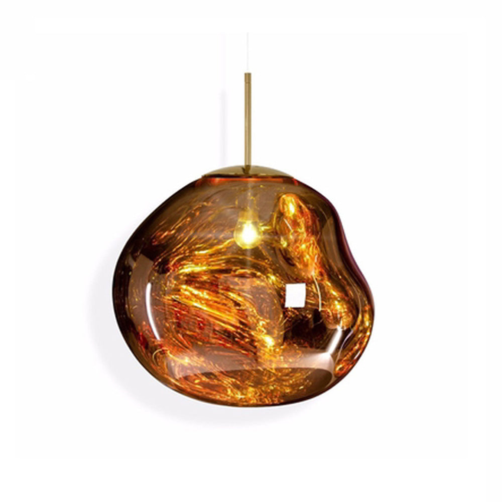 Gold Melt Lava shade glowing on a white background with an irregular reflective outline