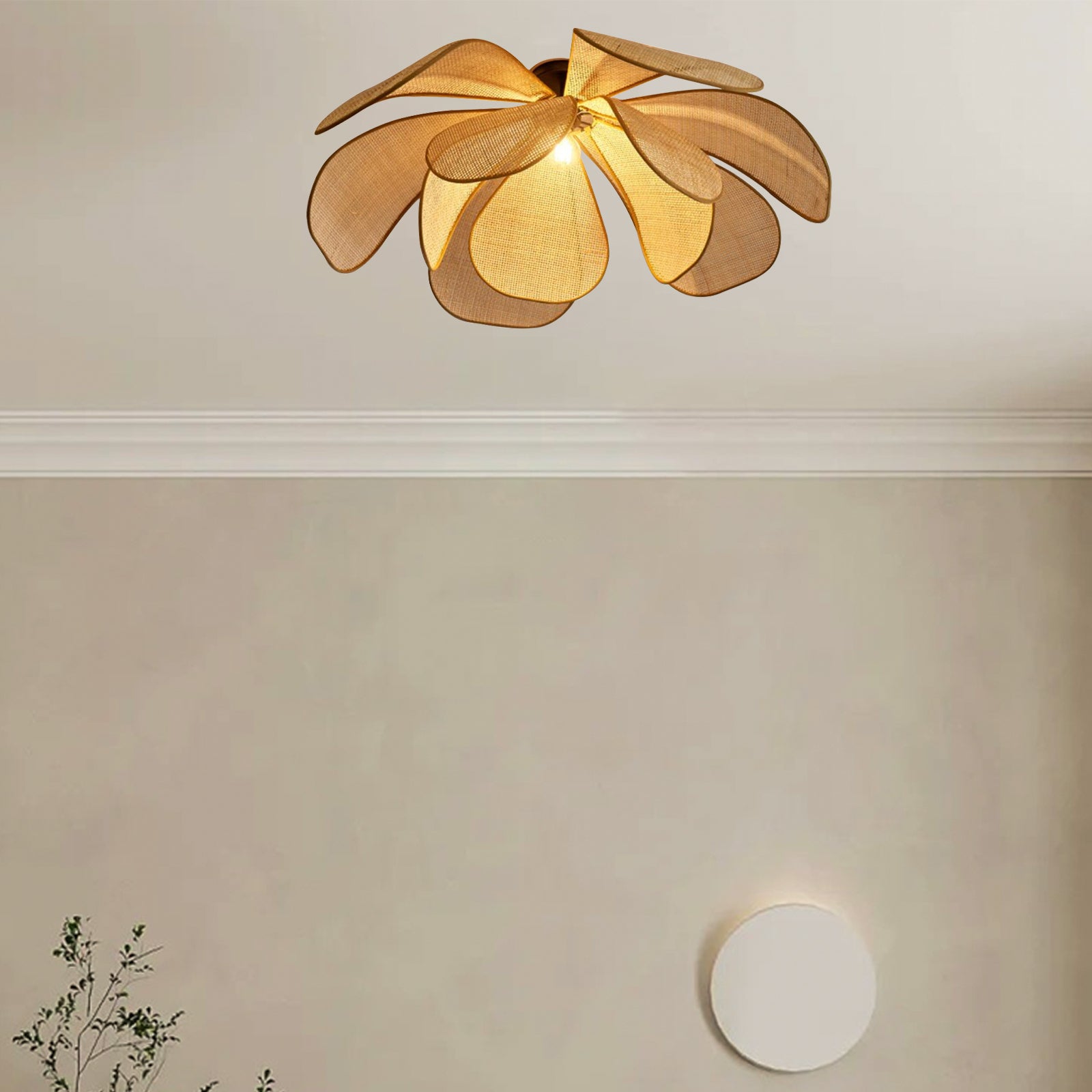 Rattan Petal Rustic Lamp Shade Pendant Light - Cueteks