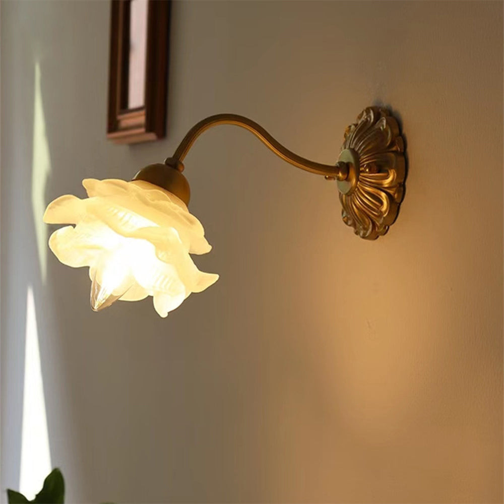 Retro Flower Petal Glass Wall Lamp Copper Wall Light - Cueteks