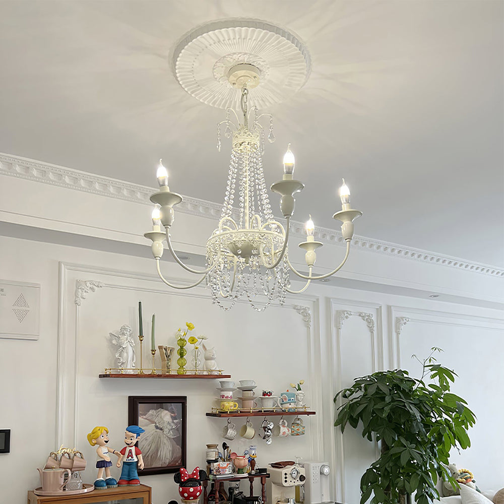 Vintage White Metal & Glass Luxury Chandelier Light - Cueteks