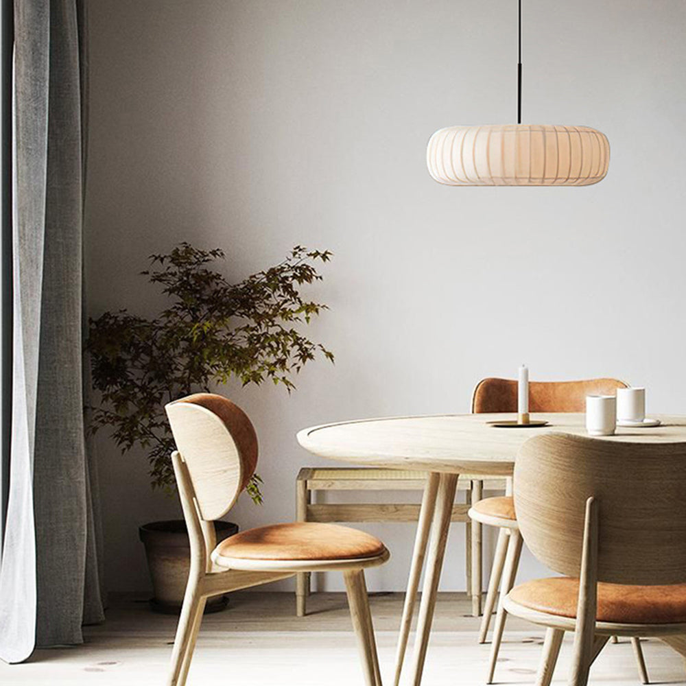 White Fabric Hanging Light Pumpkin Shape Pendant Light - Cueteks